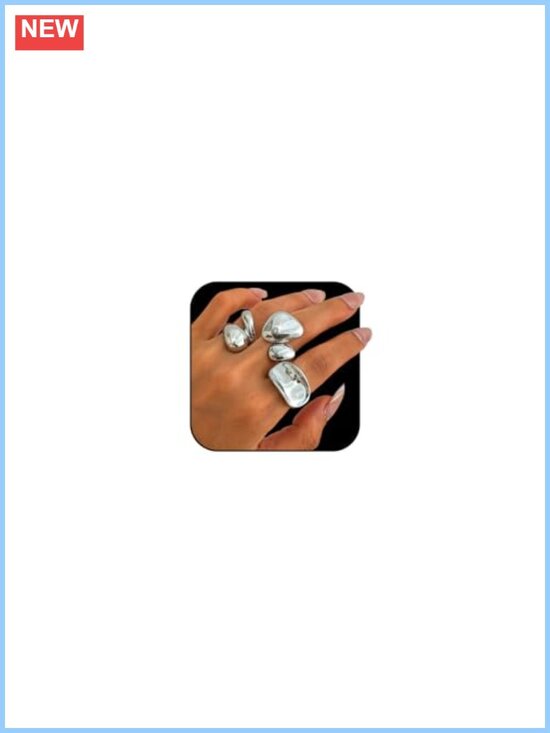 Jewelry - Chunky Stainless Steel Adjustable Stacking Rings Set Statement Jewelry